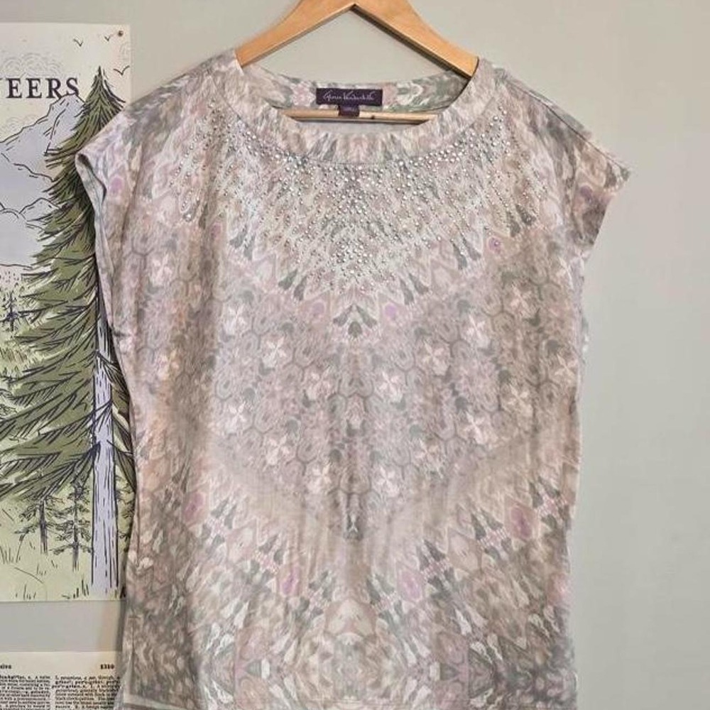 Gloria Vanderbilt Printed Rhinestone Cap Sleeve Blouse
